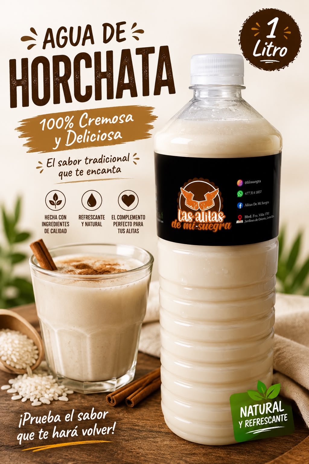 Agua De Horchata 1 litro